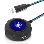 USB Hub 7.1 External Sound Card Audio Adapter with 3.5mm Interface Plug & Play for Windows Mac Microphone Headset PS4 Laptop Desktop