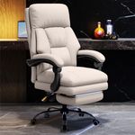 HDHNBA Executive Office Chair with Foot Rest Comfortable Ergonomic High Back Desk Chairs Computer Gaming Chairs Big and Tall PU Leather Work Chair for Home Office Chair with Rolling Wheels, Beige