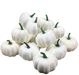 16Pcs White Artificial Pumpkins Lifelike Fake Pumpkins for Fall Harvest Halloween Thanksgiving Party Decorating