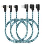 iPhone Charger Cord 10 FT 3 Pack Lightning Cable 90 Degree Nylon Braided Gaming Charging Cord Compatible with iPhone 14 13 12 11 Pro XS MAX XR X 8 7 6S Plus SE iPad (10 FT, Black Blue)