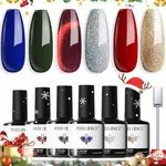 modelones Christmas Gel Nail Polish 6 Colors Red Green Glitter Gold Silver Red Cat Eye Gel Nail Polish Dark Green Red Champagne Gold Gel Polish Soak Off Led Holiday Nail Art DIY Salon Gift For Women