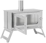 Festisoul Foldable Stainless Steel Wood Burning Stove, Portable Hot Tent Stove for Camping with View Glass, 5 Chimney Pipes, Outdoor Shelter Heating and Cooking for Camping, Hunting