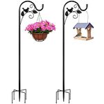 FAVE PLUS Shepherds Hook Metal Hummingbird Feeder Bird Ornament 66 Inch with 5 Prong Base Adjustable Height Heavy Decoration Hanging Holder LED Light for Garden,2 Pack