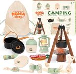 KOALA DIARY Kids Camping Toys Set - Pretend Play Camping Set with Food Toy, Spray Stove, Oil Lantern, Binoculars, Compass, Tableware, Watch & Storage Bag, Birthday for Ages 3+