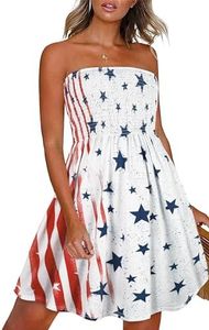 CHICGAL Summer Sundresses for Women Casual American Flag Printed Flowy Swimsuit Strapless Beach Dresses(Flag White,M)