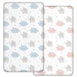 J&K Crib Fitted Sheets 2 Pcs Set 83x50cm, 100% Pure Cotton - Perfectly Compatible with 50x83 cm Bedside Cradles (Pink blue)