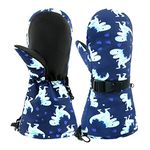 BAVST Winter Kids Waterproof Glove Mittens for Boys Girls Snow Ski Toddler Baby Gloves Outdoor for Infant Teens 1-5T (Navy Dinosaur, 2-4T)