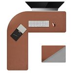 Chihein L-Shaped Desk Pad, Corner Desk Mat (115+145) x40cm,Double-Sided Computer Office Mouse pad Writing Table Pad for Home Office - Brown/Gray