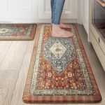 Collive Boho Kitchen Mat 2PCS Cushioned Kitchen Mats for Floor, Anti-Fatigue Mat Waterproof Kitchen Rug Set of 2 Non-Skid Comfort Standing Mat for Kitchen, Office, Sink, Laundry, 17"x30"+17"x47"