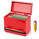 Creproly Stainless Steel Pencil Dispenser/Pen Holder for Classroom Home Restaurant for Bulk Pencils Storage/Unwrapped Drinking Straws Storage (Red)