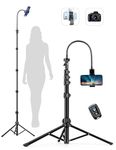 Phone Tripod Stand, Selfie Stick Tripod, 86.6" Tall Cell Phone Tripod with Adjustable Gooseneck Remote Phone Holder, Tripod for Phone Camera Compatible with iPhone 15 14 13 12 11 Pro