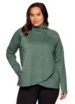 RBX Active Women's Plus Size Mock Neck Long Sleeve Fleece Pullover Sweatshirt, Pine Green Heather, 3X