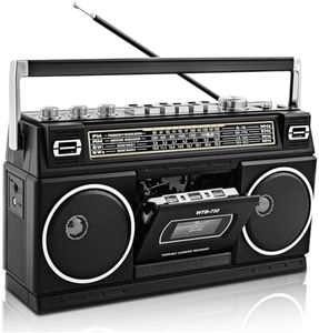 WISCENT Vintage Classic 80s Style Boombox, Cassette Player with Bluetooth, AM/FM/SW Radio, 24W Stereo Speakers, USB/SD Card Slots, Headphone Jack, Black