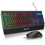 KOORUI Wired 104 Keys Gaming Keyboard and Mouse Combo,Rainbow Backlit Quiet Computer Keyboard, Light Up Keyboard with All-Metal Panels & 3200 DPI Mouse for Window PC Gamers-Black