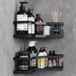 AceMining Shower Caddy, 2 Pack Black Bathroom Shelves, Adhesive Shelf Storage No Drilling, Carbon Steel Shower Organiser, Rust-Resistant Caddy Corner, Soap Holder, Bathroom Accessory