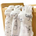 Alimos Organic Bamboo and Cotton Muslin Cloths - Soft and Gentle Baby Swaddle Blankets - Multi-Purpose Burp Cloths and Nursing Covers (120_x_120_cm, Black & White)