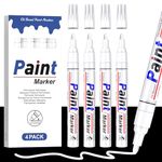 AOSUCO White Paint Pens, Permanent Paint Markers, 2-2.8mm Round Tip, White Marker Pen for Rock Painting, Tyre, Metal, Glass, Wood, Plastic, Leather, Ceramic, 4 Oil-based Waterproof White Ink Pen Set