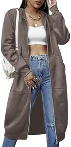 ELESOL Women's Casual Long Hoodies Sweatshirt Coat Pockets Zip up Outerwear Hooded Jacket Tops, Brown XX-Large
