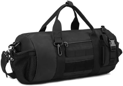 Huntvp Tactical Duffle MOLLE Handbag Gear Military Travel Carry On Shoulder Bag Small Valise (Black-1)