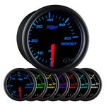 GlowShift Black 7 Color 60 PSI Turbo Boost Gauge Kit - includes Mechanical Hose & Fittings - Black Dial - Clear Lens - for Diesel Trucks - 2-1/16" 52mm