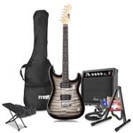 Max GigKit Beginner Electric Guitar Package with Amplifier, Stand, Footrest, Tuner, Strap, Bag and Strings Set - Quilt Top Black