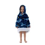 Summshall Kids Blanket Hoodie Oversized with Big Front Pockets, Flannel and Cotton Wool Warm Cozy Hug Boy Girl, Fuzzy Fleece Wearable Sweatshirt Blankets 3-6Years Navy Shark