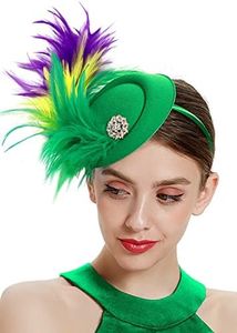 Handmade Fascinators Women Tea Party Derby Pillbox Hats Peacock Feather Clip-On Design - Green Colorful