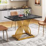 DWVO Modern Dining Table for 4 People 47 Inch Rectangular Kitchen Table with Faux Marble Tabletop and Gold Geometric Legs Small Dinner Table Kitchen & Dining Room Furniture Black & Gold