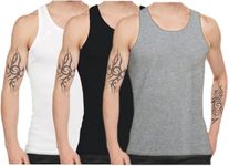 Bahob® New Mens Vest Multi Pack Lot Basic Regular Fitted Cotton Tank Top Athletic Soft Assorted Pack of 3 (3 Pack Black White Grey, XXL)