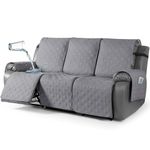 TAOCOCO Waterproof Recliner Chair Cover,3 Seater Recliner Sofa covers,Non Slip Armchair Covers for Recliner Chair with Pocket,Washable Recliner Cover Furniture Protector for Kids, Pets(Light Grey)