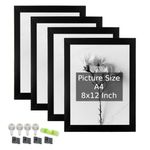 Art Street A4 Size Certificate, Document Photo frames Set of 4 For Home Decoration, Living Room Office Decoration (Black, Size: 8" x 12")