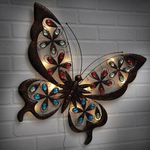 Y Homeware Butterfly Solar Powered Outdoor Garden Metal Wall Art, Solar Garden Ornaments, Solar Lights Outdoor, Garden Decoration Pathway Lights.