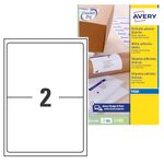 Avery Printable, Customisable Parcel Shipping Labels, Inkjet Printers, 2 Labels Per A4 Sheet, 50 Labels, Quickdry (8168), White