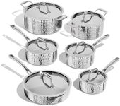 Lagostina Artigiano 12-Piece 3-Ply Clad Hammered Stainless Steel Cookware Set, Stainless Steel Pots and Pans Set, Induction Safe, Dishwasher and Oven Safe up to 400ºF / 204ºC, Silver