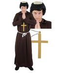 Adults Monk Costume - XXX-Large - Brown Robe, White Rope Belt, Gold Cross, Monk Wig - Adults Friar Halloween Fancy Dress Costume