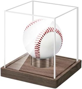 Baseball Display Case, Clear Acrylic Baseball Holder Display Cases for Balls Square Cube Ball Protector with Walnut Wooden Base Display Box for Memorabilia Autograph Baseball for Boys Men