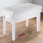 Adjustable Piano Bench Wooden Piano Stool with Music Storage & Height Adjustable- PU Leather and Solid Wood (White)