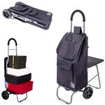 Trolley Dolly with Seat, Black Shopping Grocery Foldable Cart Tailgate
