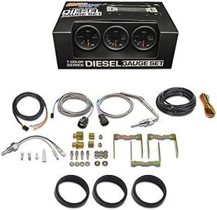 GlowShift Black 7 Color Diesel Truck 3 Gauge Kit Set - 60 PSI Boost - 1500 F Pyrometer Exhaust Gas Temp EGT - Transmission Temperature - Black Dial - Clear Lens - 2-1/16" 52mm