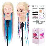 Neverland Training Head, 26-28" Rainbow 100% Synthetic Fiber Long Hair Hairdressing Cosmetology Mannequin Manikin Dolls Head for Stying Practicing with Table Clamp Braiding Set