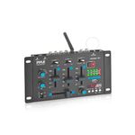 Wireless DJ Audio Mixer - 3 Channel Bluetooth Compatible DJ Controller Sound Mixer, Mic-Talkover, USB Reader, Dual RCA Phono/Line in, Microphone Input, Headphone Jack - Pyle PMX8BU