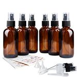 PINIWON 6 Pack 4oz Amber Glass Spray Bottles, 120ml Empty Glass Bottles with Black Fine Mist Sprayers for Essential Oils, Aromatherapy