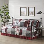 Woolrich Daybed Cover Set - Cabin Lifestyle, Patchwork with Moose Design All Season, Lightweight and Breathable Cozy Bedding Layer with Bedskirt, Matching Shams, 39" W x 75" L, Woodshed Red 5 Piece