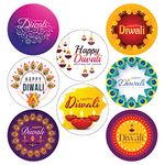 FlyBuy Hub Happy Diwali Sticker for Gifts, Packing,Round Sticker for Party Bags Candy Jars Gift Boxes Bottles Diwali Decorations Stickers 1.5 Inch (Pack of 100) (Design 1)