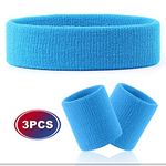 VENI MASEE Sweatband Set - Sports Headband Wrist Striped Sweatbands Terry Cloth Wristband Athletic Exercise Basketball Wrist Sweatband and Headbands Moisture Wicking Sweat Absorbing Head Band