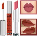 MI Fashion Made in India Lipstick Combo Offers 100% Veg Long Lasting - Brick Red Liquid Matte Lipstick, Matelic Nude Creamy Matte Lipstick