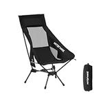 HITORHIKE High Back Camping Chair with Nylon Mesh and Comfortable Headrest,for Camping,Hiking,Backpacking,Picnic,Festival,Family Road Trip,Folding Portable Compact,Supports up to 300lbs（Dark Black）