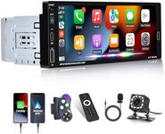 CAMECHO Single Din Car Stereo with CarPlay & Android Auto, 6.86 Inch Car Radio with Bluetooth Hands-free Reversing Camera Mirror Link EQ FM SWC USB AUX