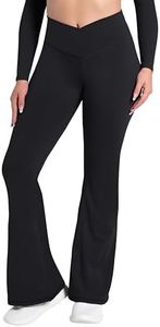 Sunzel Flare Leggings, Crossover Yoga Pants with Tummy Control, High-Waisted and Wide Leg, Fleece Lined 34" Inseam, Black Medium