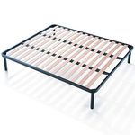 EVERGREENWEB - Double Bed Frame 140x190 cm with strong Iron Frame and Beech Wood Slats Orthopedic, Slatted Bed Frame FULLY ASSEMBLED + 4 Legs, for all Beds | Underbed Storage Space | APPLE